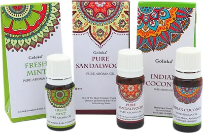 Produktbild von Goloka Duftöl - Naturdüfte für Aromatherapie, Diffusor, Duftlampe | 3er Set (Minze & Sandelholz & Kokosnuss)