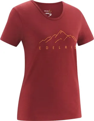 Rotes Highball T-Shirt von Edelrid mit Bergmotiv und Logo auf der Vorderseite.