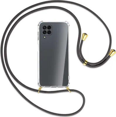 Produktbild von Handykette Backcover-Schutzhülle mit Band (Metall goldfarben) für Samsung Galaxy M32 (M325) - dunkelgrau