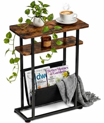 Produktbild von Beistelltisch schmal mit Zeitschriftenhalter, 42x18x55 cm, Rustikal Braun