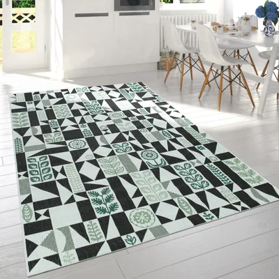 Immagine prodotto di Tappeto per interni ed esterni con motivo, per balcone e terrazza, in bianco, nero e verde, dimensioni 160x230 cm