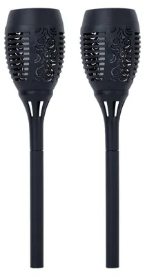 Immagine prodotto di Set di 2 lanterne solari a LED, effetto fiamma, colore nero, altezza 50 cm