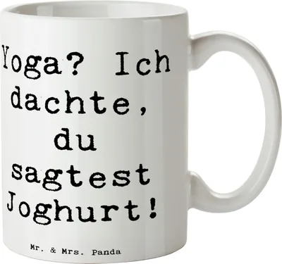 Produktbild von Mr. & Mrs. Panda Tasse Spruch Yoga Humor - Weiß - Geschenk, Pott, Keramiktasse, Teamsport, Inspiration, Glücksmomente, Kaffeetasse, Sportler Geschenke, Sportart, Becher
