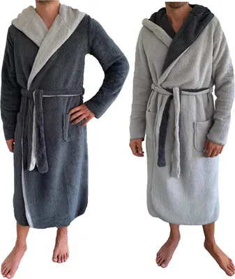 Produktbild von HOMELEVEL Bademantel Herren mit Kapuze - Hausmantel warm - Winter Sauna Bademantel lang - Wendebademantel - Saunamantel Morgenmantel Herren flauschig