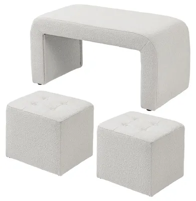 Image de Ensemble de 3 tabourets HOMCOM, tabourets, pouf avec 3 tabourets, repose-pieds, blanc