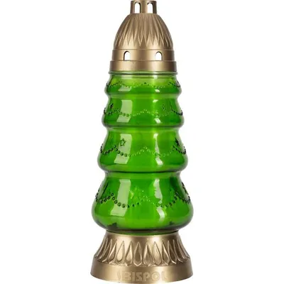 Produktbild von Glas-Grabkerze Weihnachtsbaum 29 cm Grün 48 h Brenndauer Grabschmuck