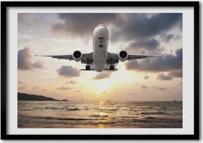 Produktbild von Bild - Bilder - Bilderrahmen - 70 cm x 50 cm - MDF-Rahmen, Wandkunst Flugzeug über das Meer
