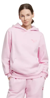 Imagen del producto de Sudadera para mujer Urban Classics Heart Signs EMB, modelo "Fluffy Hoody", color rosa suave, talla S