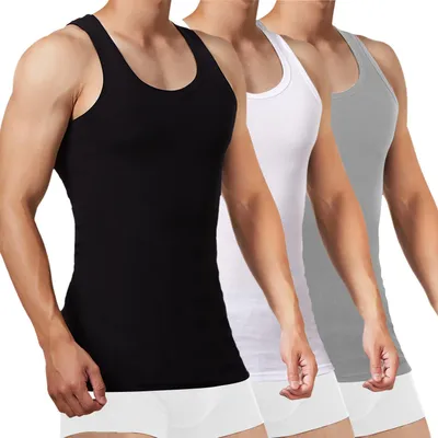 Produktbild von FALARY Sportunterhemden für Herren Tank Top Herren Baumwolle Männer Tanktops Unterhemd Herren Muskelshirts Sport Unterhemden 3er Pack,(Schwarz Weiß Grau,L)