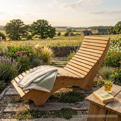 Produktbild von Holzliege Wellenliege Waldsofa Relaxliege Gartenliege "Ruhe-Vroni" (Lärche) Breite 70cm Himmelsliege