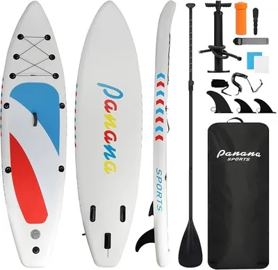 Imagen del producto de Tabla de paddle surf inflable con accesorios premium para SUP, kit de tabla de surf, remo ajustable, diseño ultraligero, cubierta antideslizante