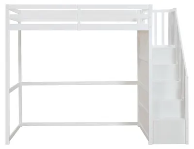 Produktbild von Hochbett 140 x 190 cm – Kiefer und MDF – Weiß – MENIZI