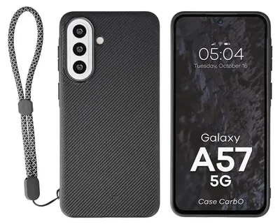 Produktbild von Hülle mit Handgelenkband für Galaxy A57 5G, Bizon Case CarbO, Schwarz