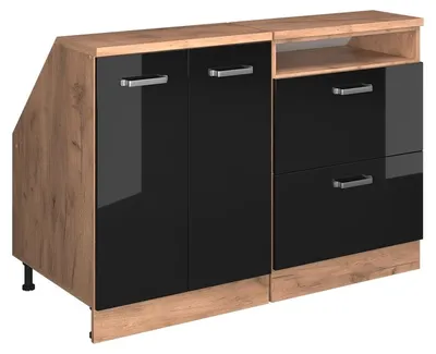 Produktbild von Küchenschrank für Dachschrägen Vicco R-Line Schwarz Hochglanz 120 cm 2er Set Schrankkorpuss 60 cm Tiefe, Model 60173