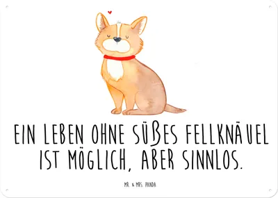 Produktbild von Mr. & Mrs. Panda Schild Hund Glück DIN A4 - Weiß - Geschenk, Türschild, Liebe, Hunderasse, Blechschild, Spruch, Corgie, Metallbild, Herz, tafel, Wandbild