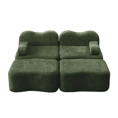 Produktbild von 2-Sitzer Sofa mit 2 Ottomans und Bewegliches Armlehnenkissen Boneless Sofa aus 32D Hochdichtschaum Wohnzimmersofa Grün