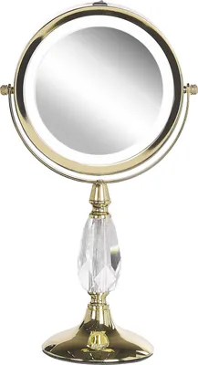 Produktbild von BELIANI Schminkspiegel Gold Eisen rund doppelseitig drehbar mit LED Licht Ständer 5-fach Vergrößerung Modern Kosmetikspiegel Tischspiegel