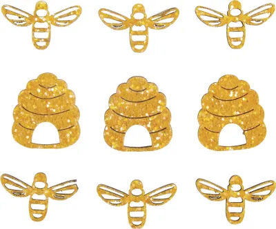 Produktbild von 9 Mini-Glitzerdekorationen aus Holz Bienen und Bienenstöcke