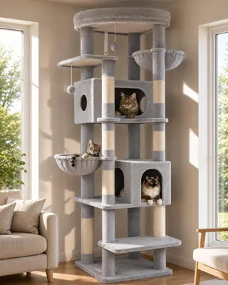 Produktbild von Katzenbaum mit 2 n Häusern und Kratzstange für große Katzen
