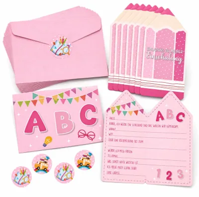 Productafbeelding van Uitnodigingskaarten voor Schoolstart - 12 Stuks met Enveloppen en Stickers