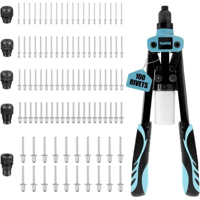 Image de Jeu de rivets comprenant 100 rivets, longueur de 13 pouces, 5 embouts de 2,4 à 6,4 mm, pince à rivets manuelle professionnelle