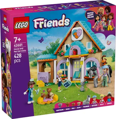Productafbeelding van LEGO Friends Dierenarts praktijk voor paarden en huisdieren, bouw- en speelset voor fantasierijke rollenspellen met 3 minifiguren en 5 dierenfiguren, cadeau-idee voor meisjes vanaf 7 jaar, artikelnummer 42651