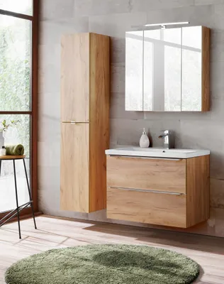 Produktbild von Badmöbel Set 4-tlg Badezimmerset PERUGIA Eiche inkl. Waschbecken 80cm