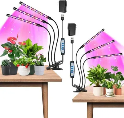 Immagine prodotto di Set da 2 lampade per piante, 3 teste, spettro completo, 120 LED, 3 modalità, timer