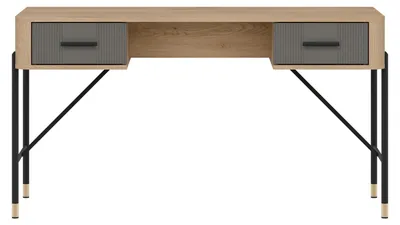 Productafbeelding van Furniture24 Bureau Dante Dt23, 140 x 75 x 56 cm - Cremona eikenhout/grijs
