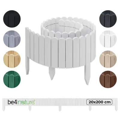 Immagine prodotto di be4nature Bordura da giardino in legno flessibile 20 x 200 cm Bianco alpino legno impregnato bordo in rotolo bordatura prato recinzione decorativa palizzata bordo aiuole