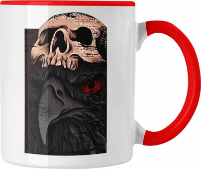 Produktbild von Trendation - Coole Tasse Raben Totenkopf Geschenk Death Metal Punk Rock (Rot)