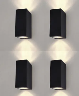 Produktbild von Ledvion - 4er Set, LED Wandlampe, 220-240V, IP54, 35W, Aluminium, GU10 Fassung, Schwarz, LED lampe, Wandleuchte, Innen, Aussen, Würfel, Dimmbar