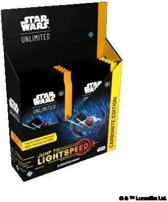 A display box of Star Wars Unlimited trading card booster packs.
