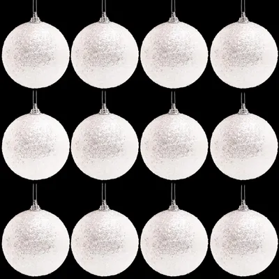 Weihnachtskugeln, 16 Stück, 9 cm, Silber-Glitzer