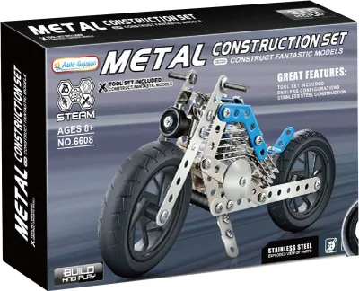 Obrázek produktu pro Kovová stavebnice motorka modrá 140 ks
