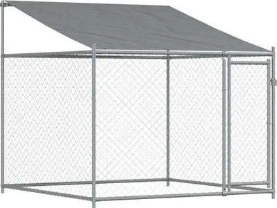 Obrázok produktu pre Klietka pre psa so strechou a dverami sivá 2x2x2 m pozink. oceľ