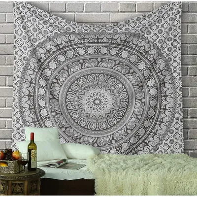 Produktbild von Wandtuch Mandala Elefant Hippie 230 x 213 cm Grau Baumwolle
