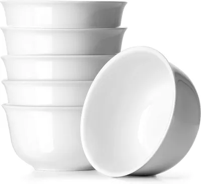 Zdjęcie produktu dla Zestaw 6 misek ceramicznych DOWAN (591 ml) - Białe miski na zupę i płatki śniadaniowe - Można myć w zmywarce i używać w kuchence mikrofalowej - Do musli, zupy, ryżu, sałatki