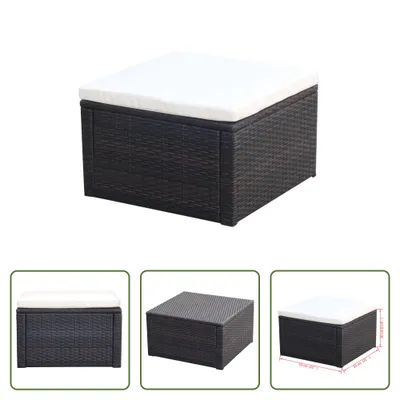 Produktbild von The Living Store Hocker mit Kissen Poly Rattan 53×53×30 cm Braun