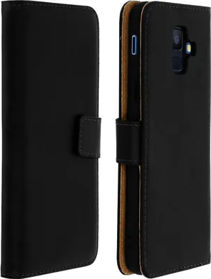 Produktbild von Avizar, Kunstleder-Klappetui mit Kartenfach und Standfunktion für Samsung Galaxy A6, Schwarz