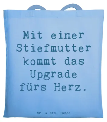 Produktbild von Mr. & Mrs. Panda Einkaufstasche Spruch Herz Stiefmutter - Sky Blue - Geschenk, herzerwärmende Sprüche, Beutel, Liebe, Tote Bag, dokumententasche, Stiefkind, besonders