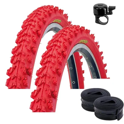 Produktbild von 2 x Kenda MTB K-829 Fahrradreifen 26 x 1,95 (50-559) Rot + 2 passende Schläuche DV inkl. Fahrradklingel