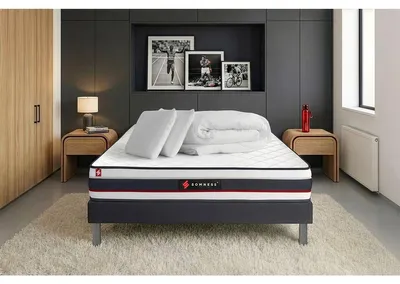 Productafbeelding van Volledige set: Bed - Matras 180x200 cm + Boxspringbed met lattenbodem (in de set) + 2 kussens + dekbed - Vorm