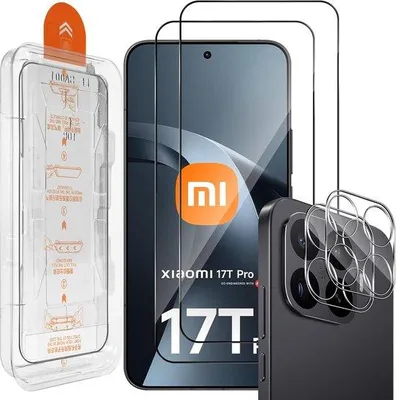 Productafbeelding van Displaybeschermfolie voor Xiaomi 17T Pro 5G, zelfuitgelijnend, 2 stuks gehard glas en 2 cameralensbeschermers