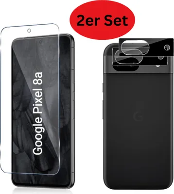 Produktbild von CLM-Tech 2er Set Schutzfolie kompatibel mit Google Pixel 8a - 1X Panzerfolie + 1X Kameraschutz Kameraglas Panzerglas Displayschutz 9H Glas Displayfolie Schutzglas - Unterstützt Fingerabdruck-ID - Folie kristallklar