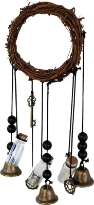 Produktbild von Türknauf Hexenglocke Hausschutz Handgefertigte hängende Messingglocke Wunschflasche Rattankranz Hexerei Türhänger Wicca Windspiel Nachbildungation