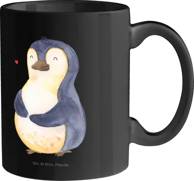 Produktbild von Mr. & Mrs. Panda Kaffeebecher Pinguin Diät - Schwarz - Geschenk, Teetasse, Tasse, Trinkbecher, Becher, Kaffeetasse, Abnehmen, glücklich, Pinguine