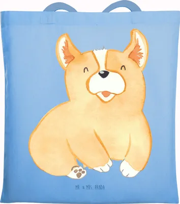 Produktbild von Mr. & Mrs. Panda Tote Bag Corgie - Sky Blue - Geschenk, Jutebeutel, Lebensfreude, Bellen, Sprüche, Hund, Spruch, Laptoptasche, Tragetasche, Tasche, Schultasche
