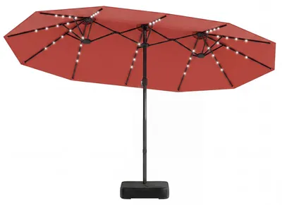 Produktbild von KOMFOTTEU Doppelsonnenschirm mit LED-Beleuchtung, 460 x 285 cm Sonnenschirm mit Kurbel & Schirmständer mit 2 Sandsäcken, Balkonschirm Sonnenschutz, Marktschirm, Gartenschirm für Balkon & Terrasse