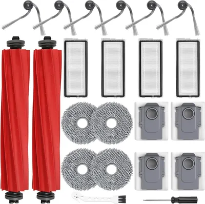 Produktbild von 22 Stück Zubehörset für Roborock QV 35A/QV 35S/Qrevo Serie/QR598/QR798 Saugroboter mit 2 Hauptbürste 4 Wischtücher 4 HEPA Filter 4 Staubbeutel 6 Seitenbürsten 1 Reinigungsbürste 1 Schraubenzieher